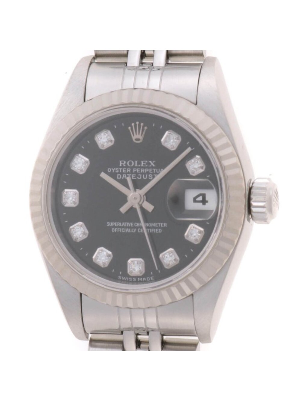 Rolex Datejust 26 Watch Stainless Steel 18k White Gold Diamond Black Dial